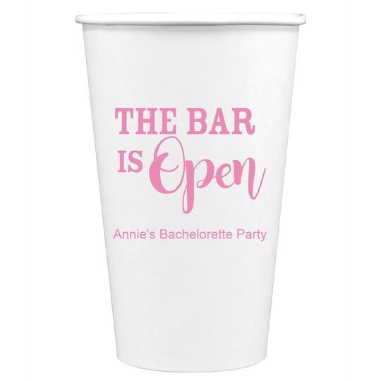 The Bar is Open Paper Coffee Cups